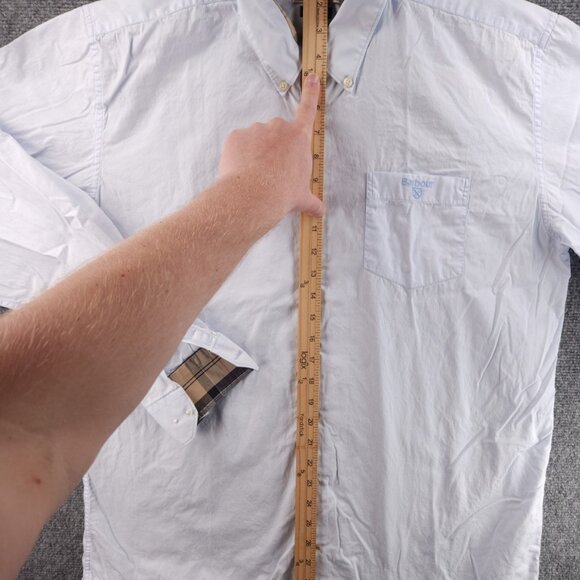 Barbour Cotton Button-Down Large Blue Solid Pocket Shirt Long Sleeve Mens Adult - Picture 11 of 16